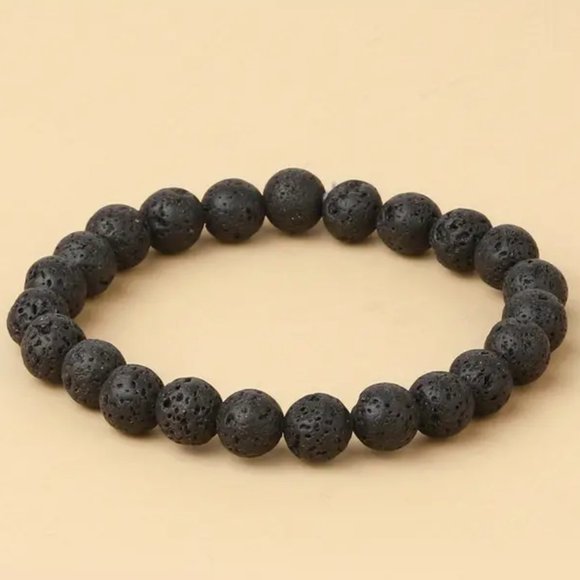 Lava Stone Natural Stone 8mm Beads Stretchable Bracelet Beaded Volcanic Rock - Picture 2 of 3